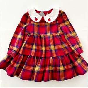Tahari Red Plaid Tiered Apple Collared Cotton Dress Baby Girl 6-9 Months Festive